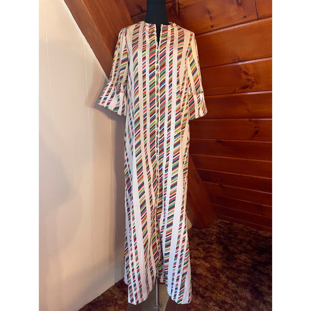 Vintage 70s Striped Rainbow Maxi Kaftan Bell Sleeves David Brown California sz M